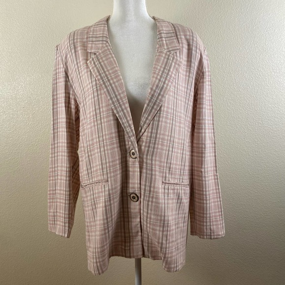 Vintage Rampage Pink Rayon Plaid Oversized Blazer - Picture 5 of 12
